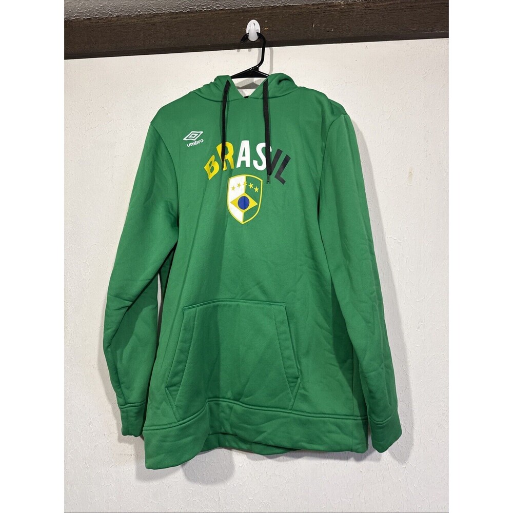 Umbro Brasil Adult Medium Pull Over Hoodie Green 100% Polyester  Fleece Lining